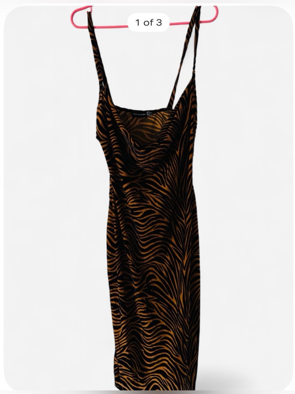 PrettyLittleThing Black and Brown Zebra Slip Midi Dress